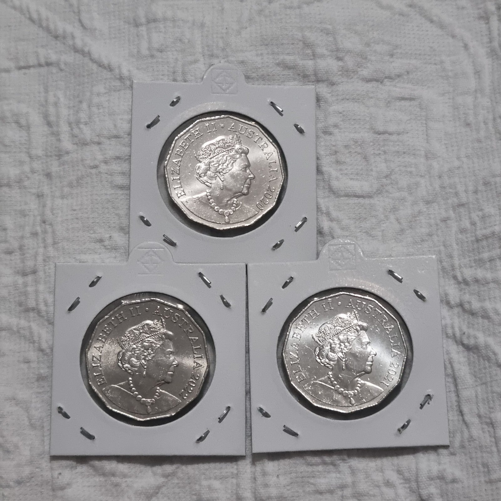 3 x Unc 50 Cent Coins , 2020 , 2021 & 2022 -  in 2x2 Holders
