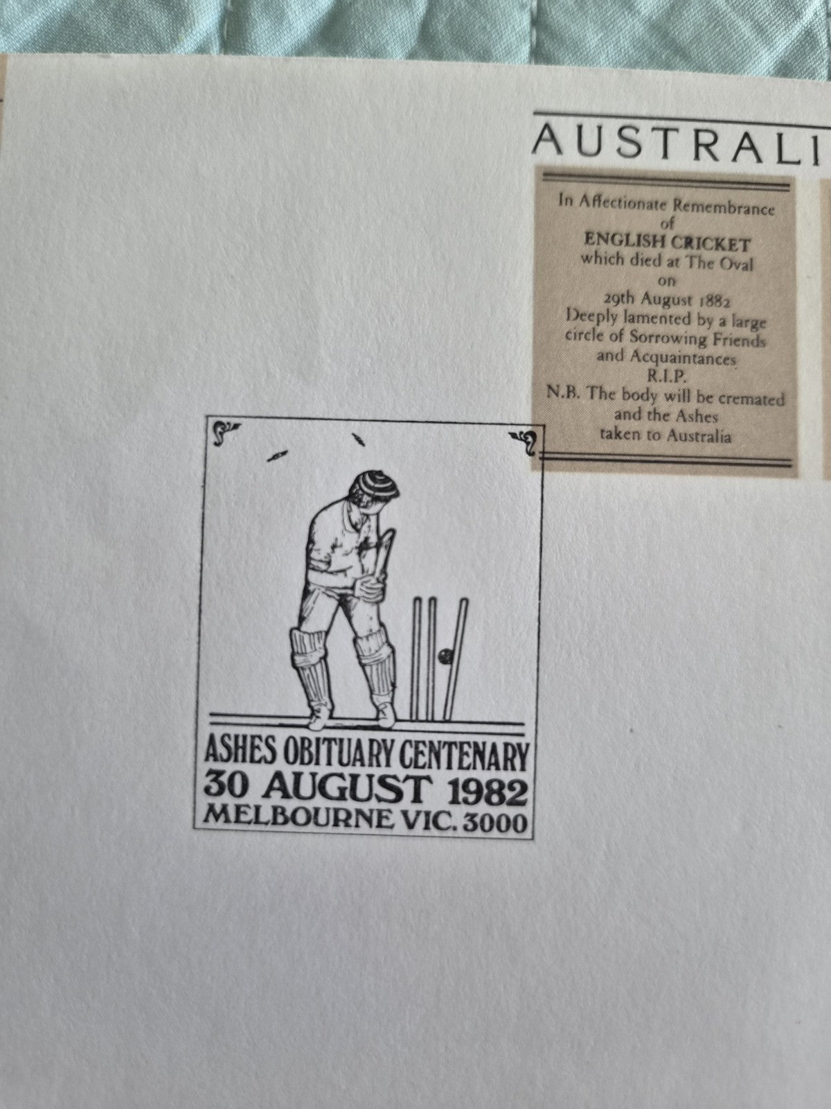 1982 Centenary Of The Ashes Cricket Cover Ashes FDC