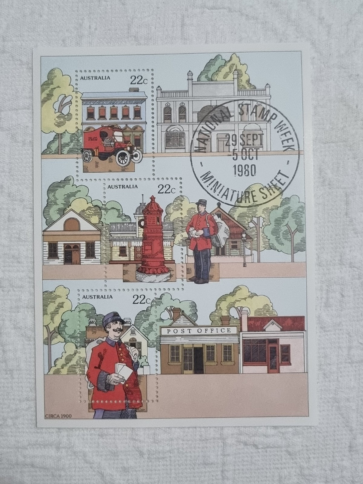 1980 Australia National Stamp Week 3 Stamp Mini Sheet MUH