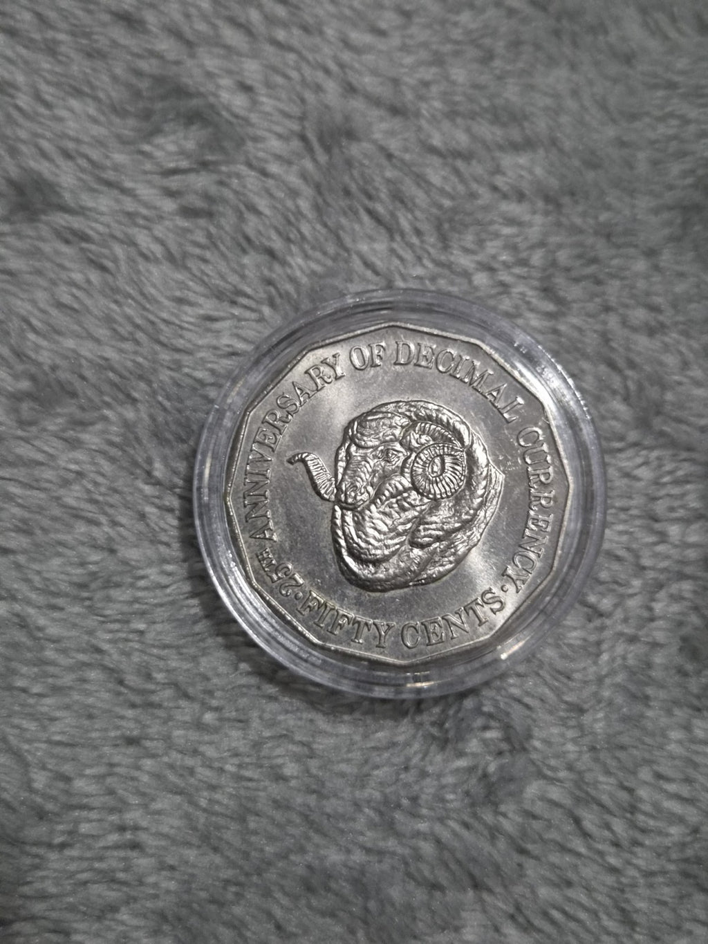 1991 RAMS HEAD 50 Cent Coin - 25th anniversary decimal currency In capsule 