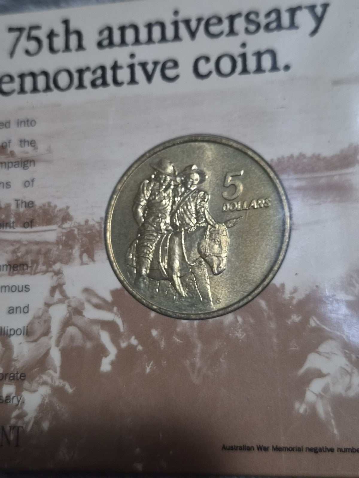 1990 $5 ANZAC 75th Anniversary Carded Coin - Five Dollars 