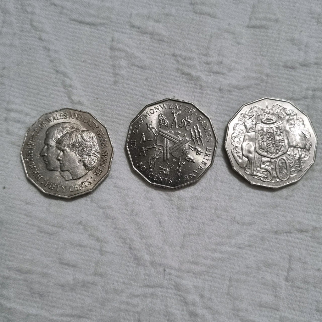 3 x 50 Cent Coins - 1981 , 1982 , 1983 - Very Shiny 