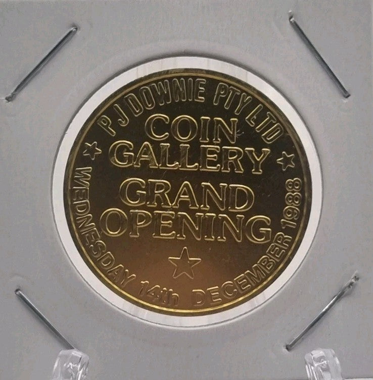 PJ Downie Pty Ltd Coin Gallery Grand Opening commemorative medallion 1988