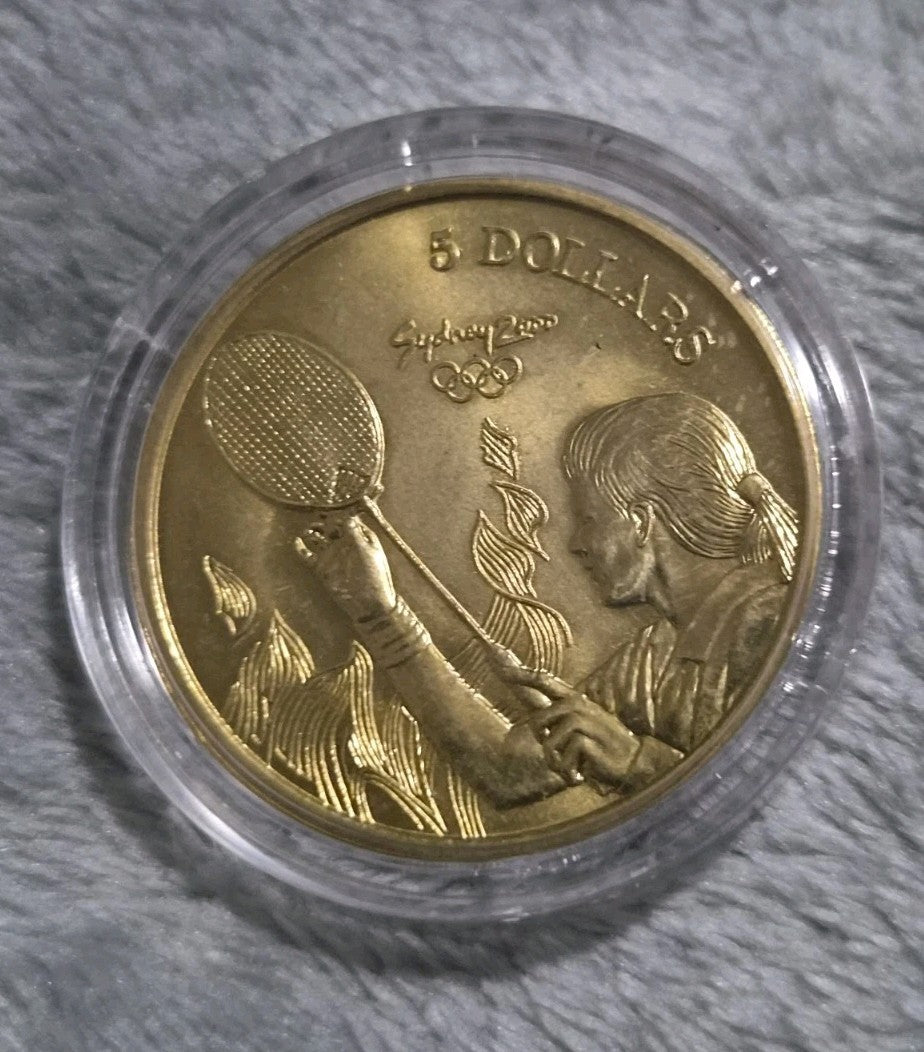 Sydney Olympic 2000 Badminton $5 Dollar Coin Five Dollars In Capsule 