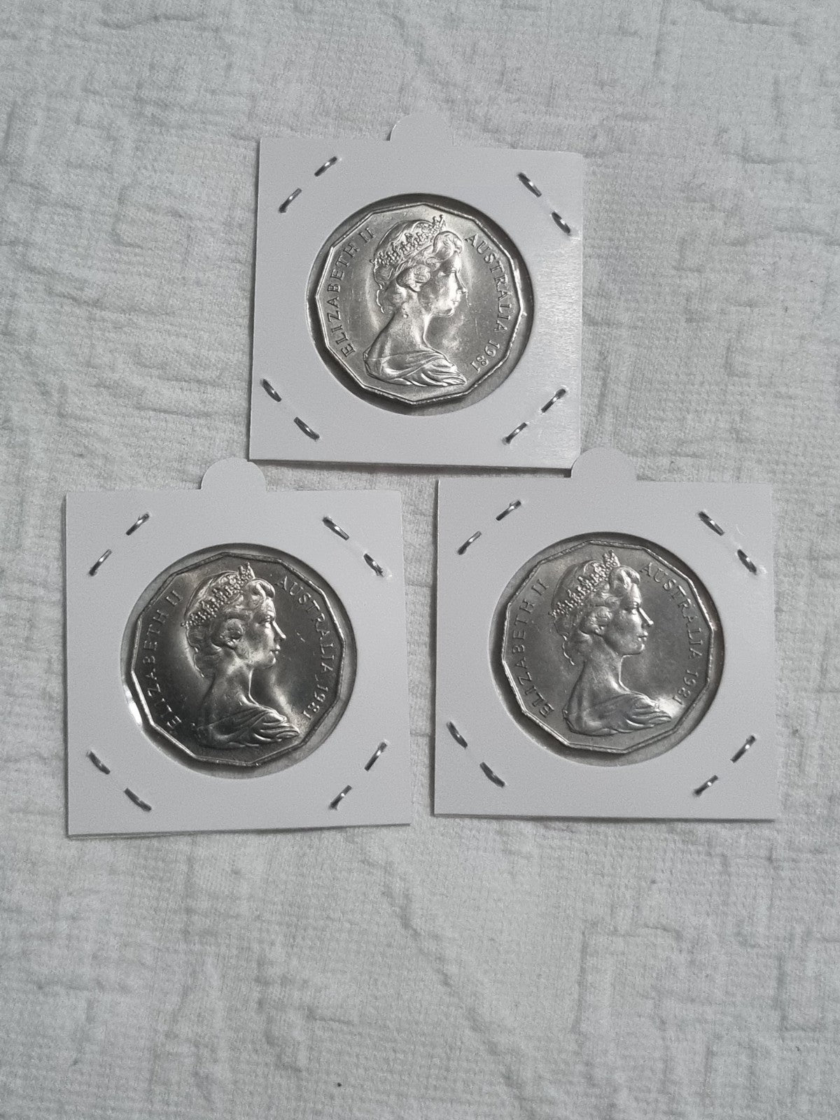 3 x 1981 UNC Fifty Cent 50c Coin Princess Diana and Prince Charles In 2x2 Holder