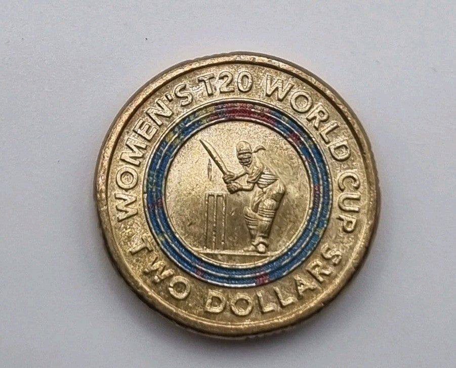 2020 $2 Coin - ICC Women’s T20 World Cup Cricket Coloured - Lightly Circulated 