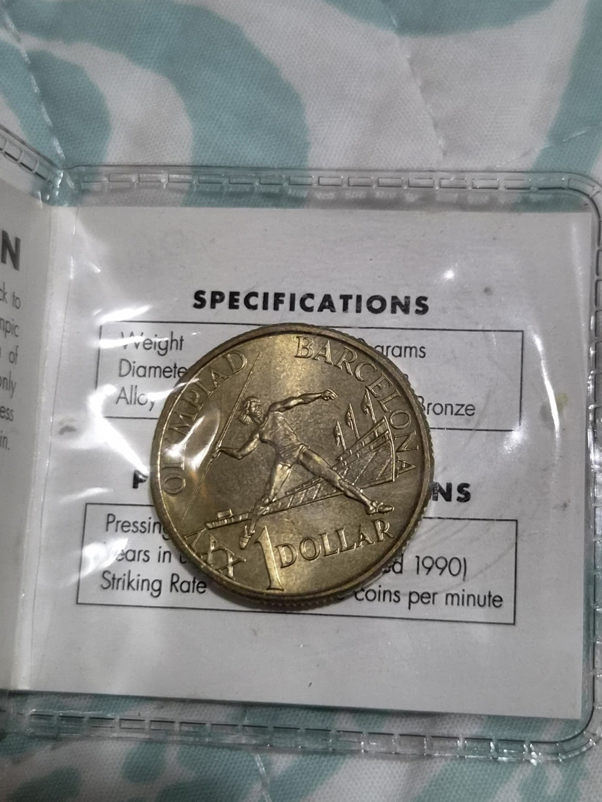 1992 UNC Barcelona Olympics One Dollar Coin In RAM Flip 