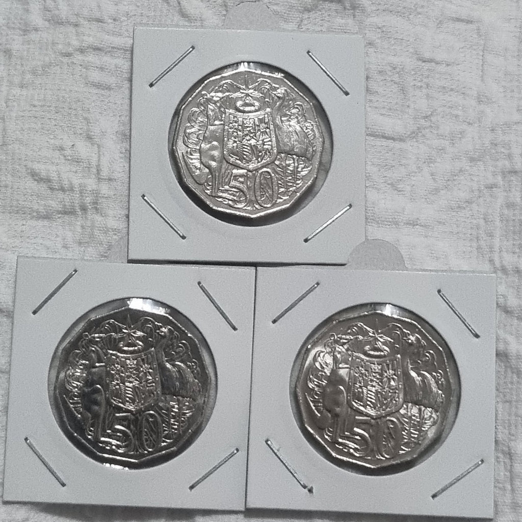 3 x Unc 50 Cent Coins , 2020 , 2021 & 2022 -  in 2x2 Holders