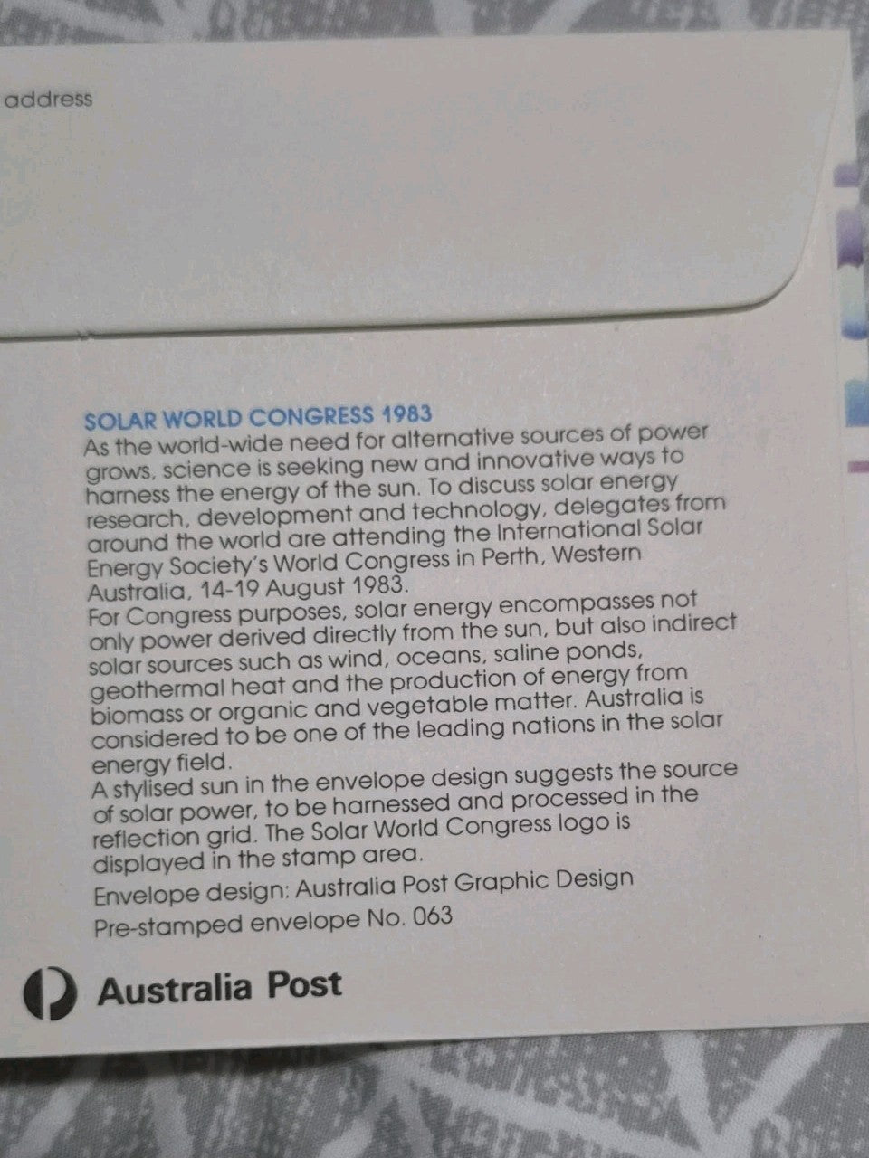 Pre-Stamped Envelope PSE - 1983 Solar World Congress Perth 