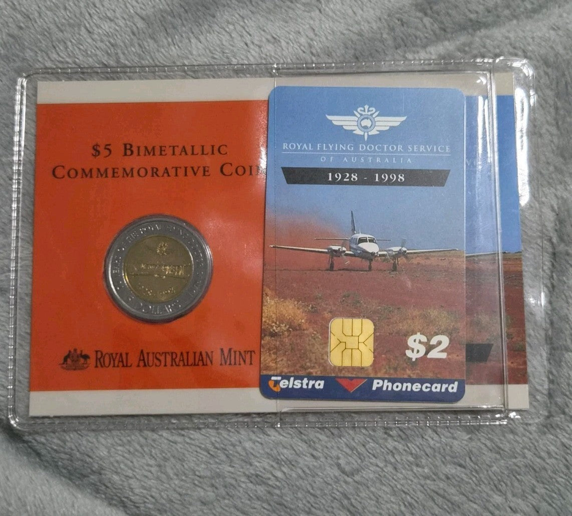 1998 $5 Royal Flying Doctor Commemorative Coin & Phonecard
