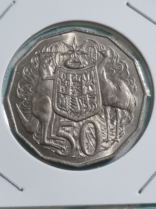 1980 - 50 Cent Coin - Coat of Arms & Queen Elizabeth II -  Uncirculated In a 2x2