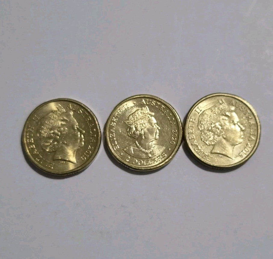 3 x  $2 Coloured Coins - Two Dollars