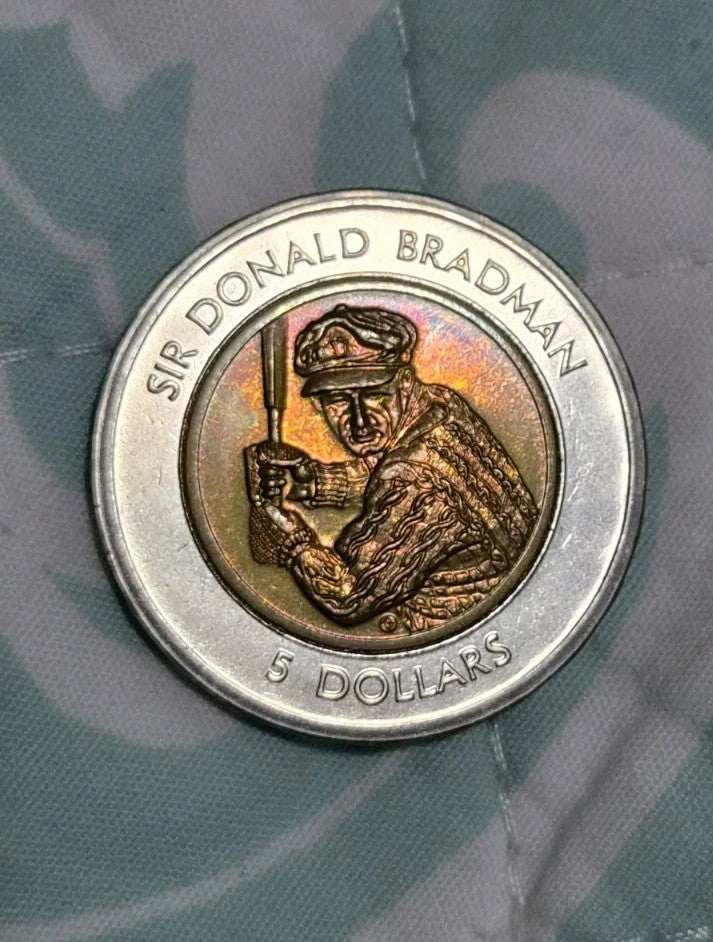1996 $5 Sir Donald Bradman Five Dollar Coin With Toning