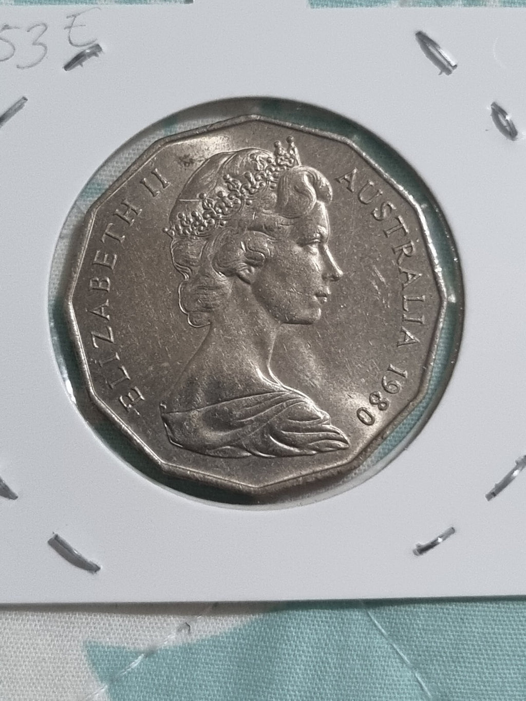 1980 - 50 Cent Coin - Coat of Arms & Queen Elizabeth II -  Uncirculated In a 2x2