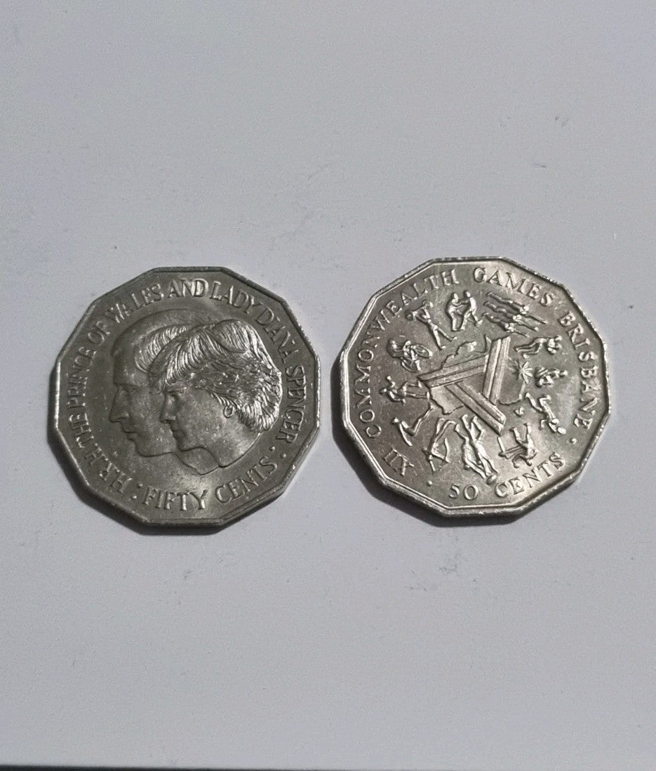 1981 & 1982  UNC Fifty Cent 50c Coin Princess & Prince - Brisbane Commonwealth G