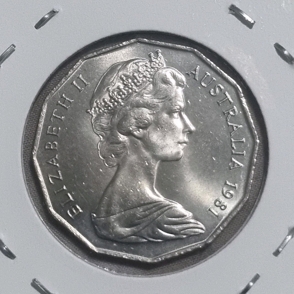 1981 UNC Fifty Cent 50c Coin Princess Diana and Prince Charles in 2x2 Holder 