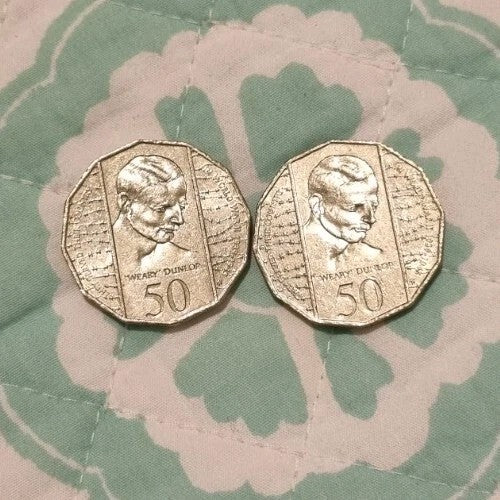 2 x 1995 50 Cent Coins In Circulated Condition
