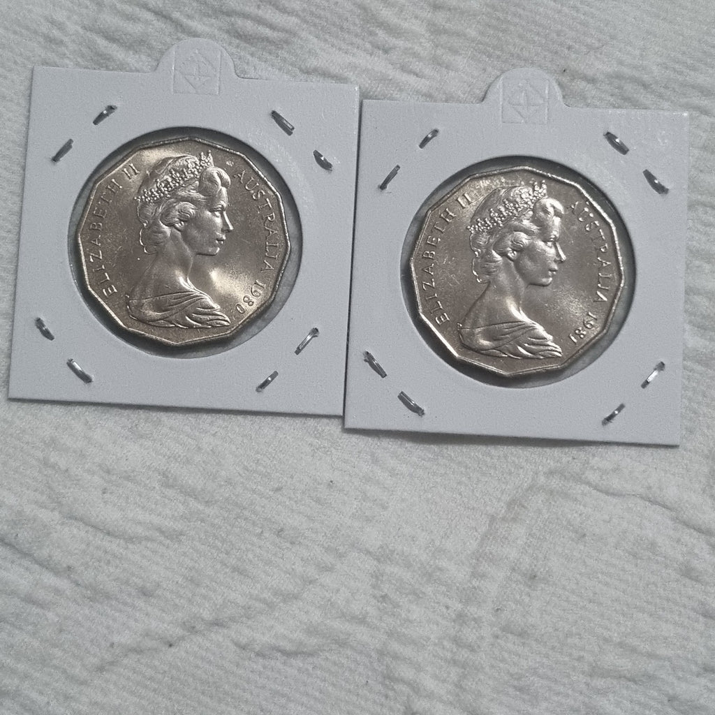 1980 & 1981 50 Cent Coins  in 2x2 holders 