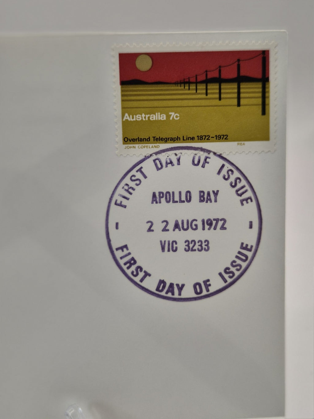 1972 First Day Cover Centenary of  the Overland Telegraph Line  - Apollo Bay