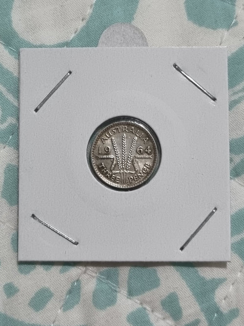 1964 Threepence Coin - Silver Predecimal In Lighthouse 2x2 Holder