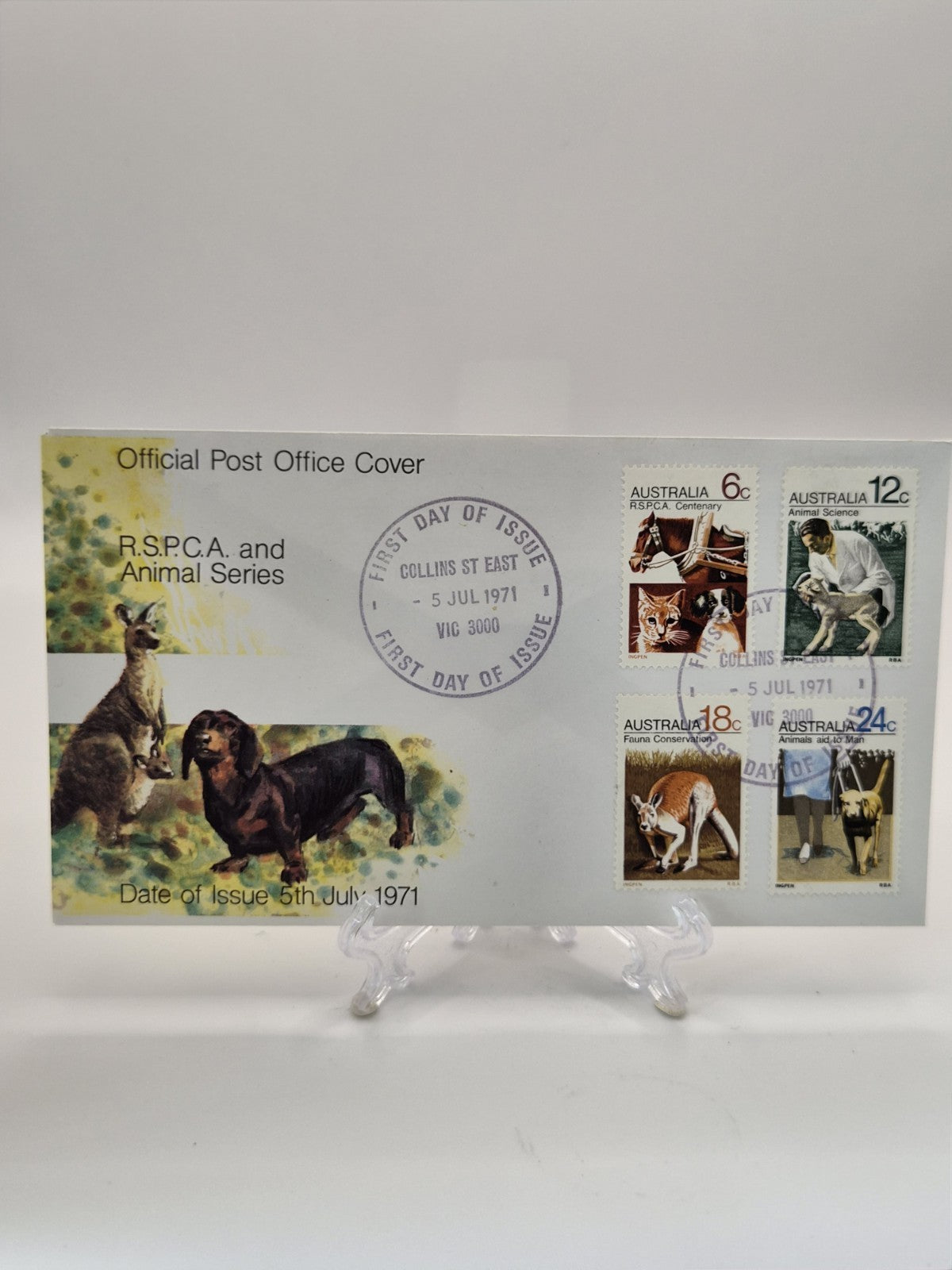 1971 RSPCA Set Of 4 - Cat, Dogs, Kangaroo, Lamb FDC Australia First Day Cover 