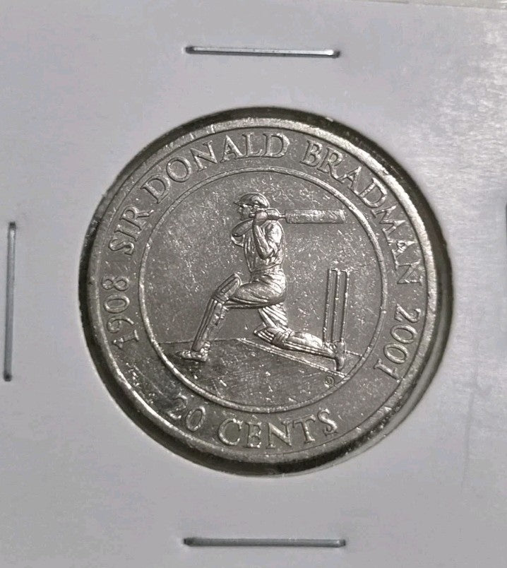 2001 20 Cent Sir Donald Bradman Circulated Cricket Coin 