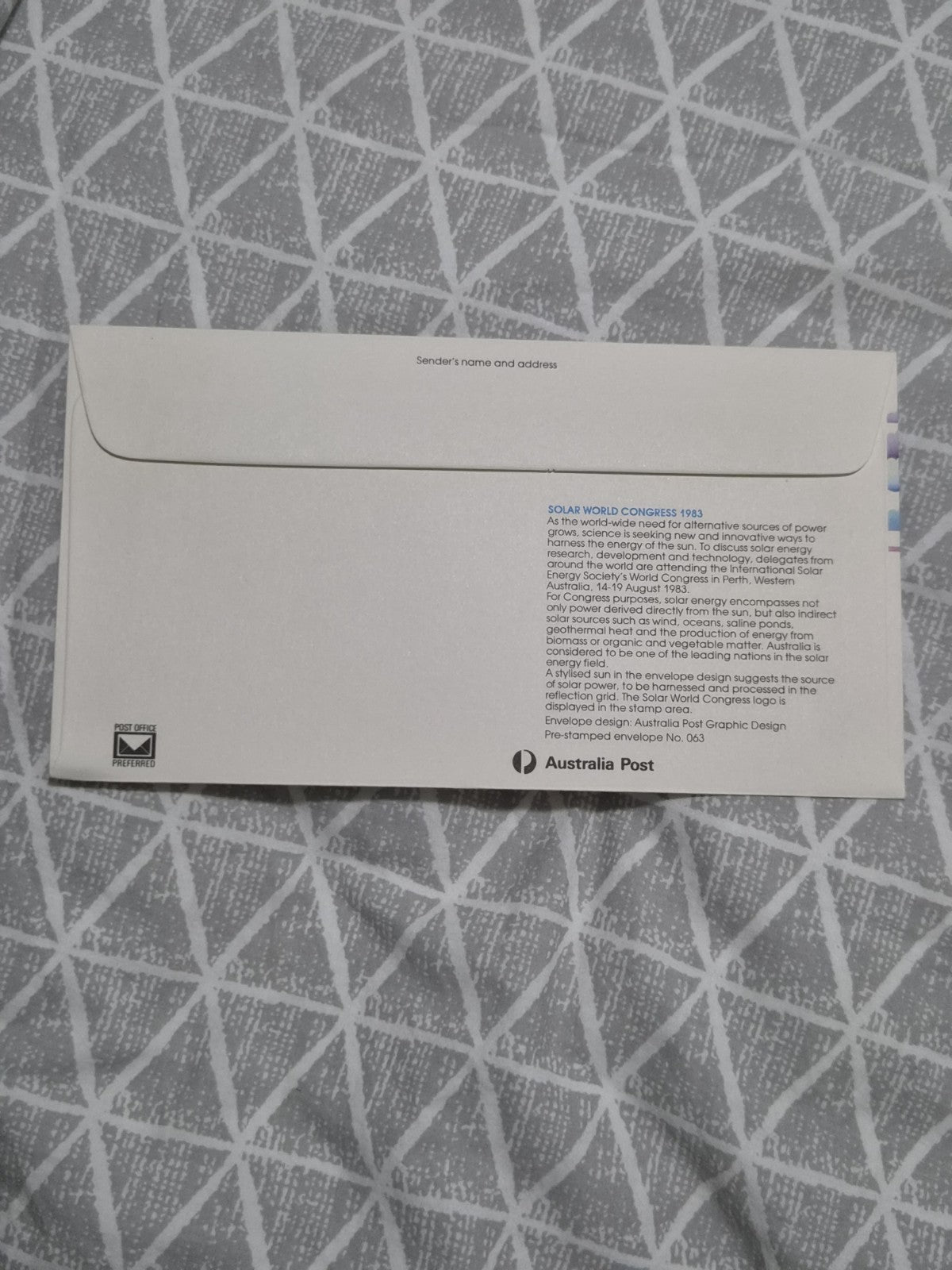 Pre-Stamped Envelope PSE - 1983 Solar World Congress Perth 