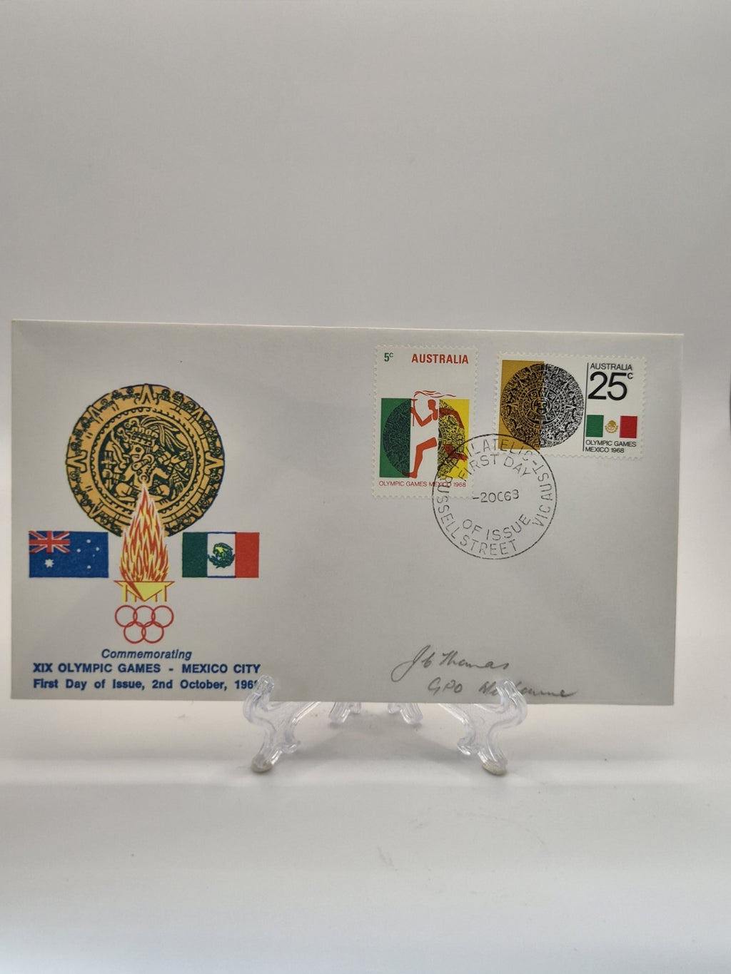1968 Mexico Olympics First Day Cover FDC Russell Street FDI Postmark