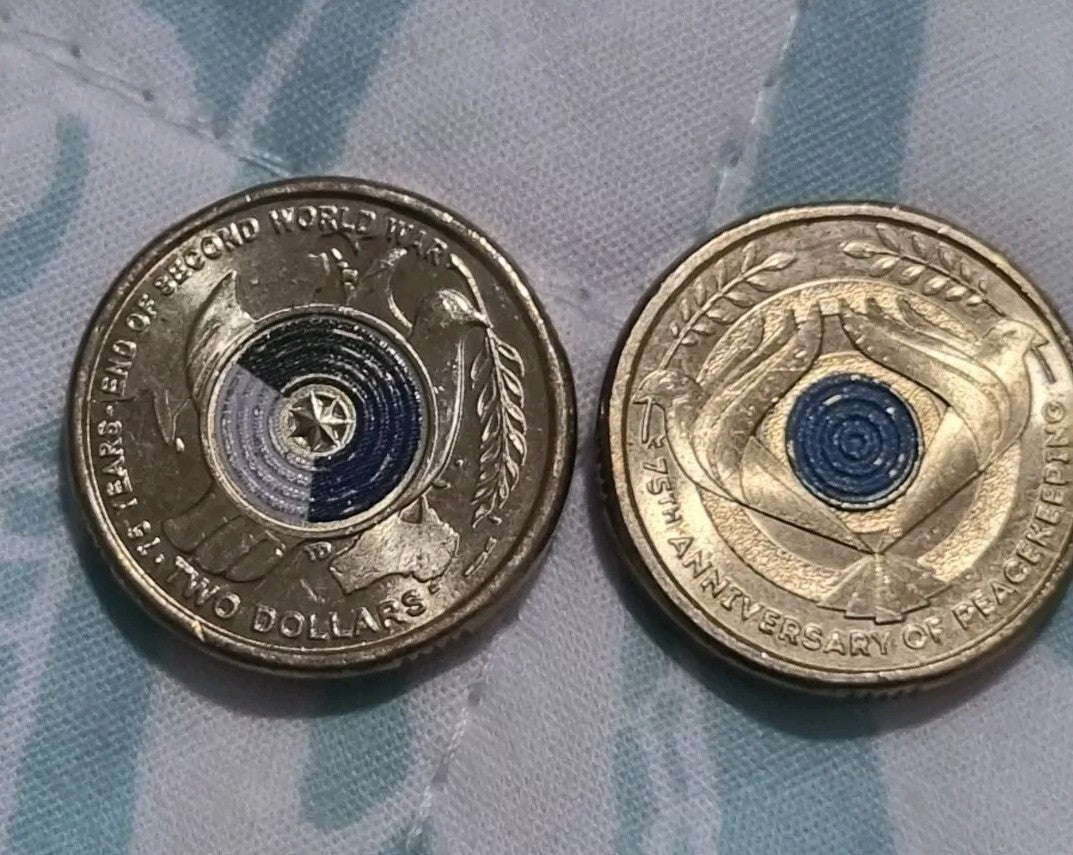 2020 75 years end WW2 + 2021 75 Years Peacekeeping $2 Two dollar coin - UNC