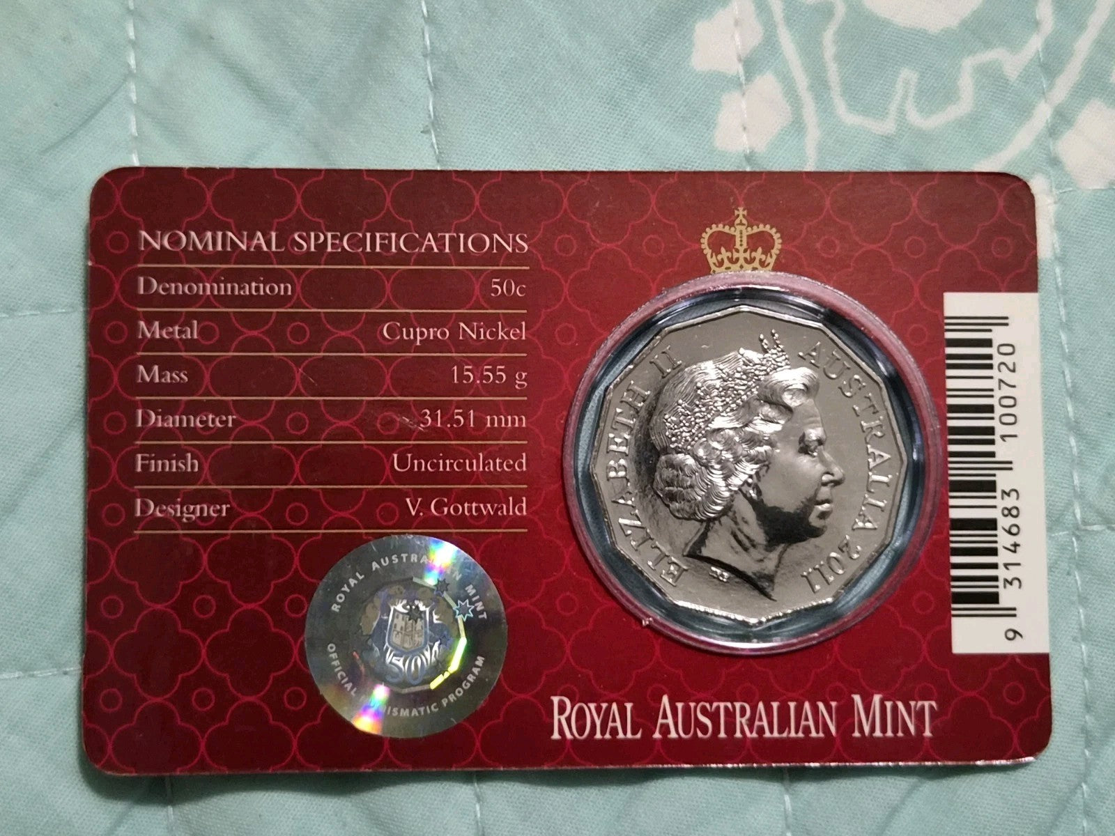 2011 Royal Wedding 50 Cent Uncirculated Coin Prince William + Catherine - RAM