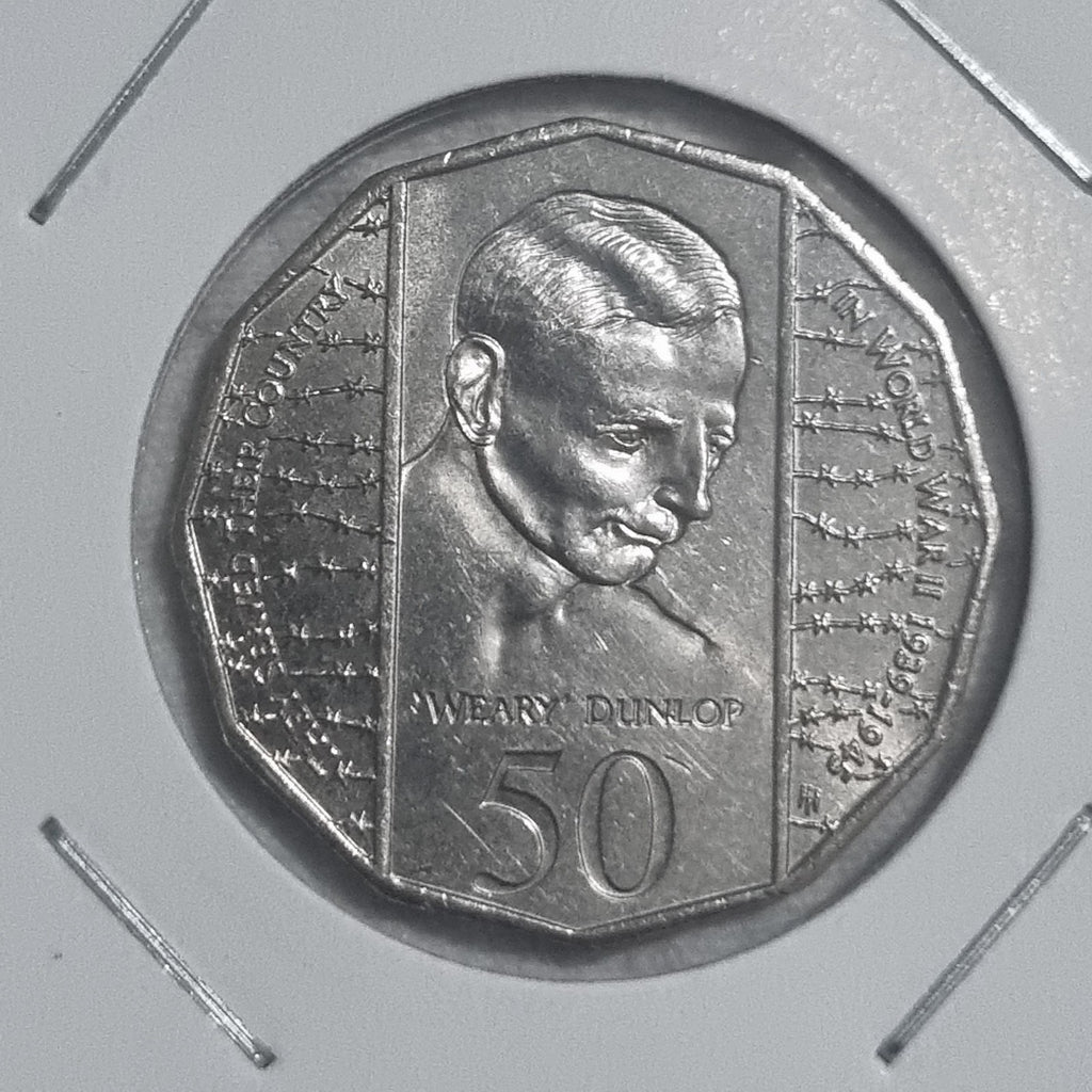 1995 UNC 50 Cent 50c Coin - Weary Dunlop In 2x2 + Free Blank FDC Envelope  Incl.