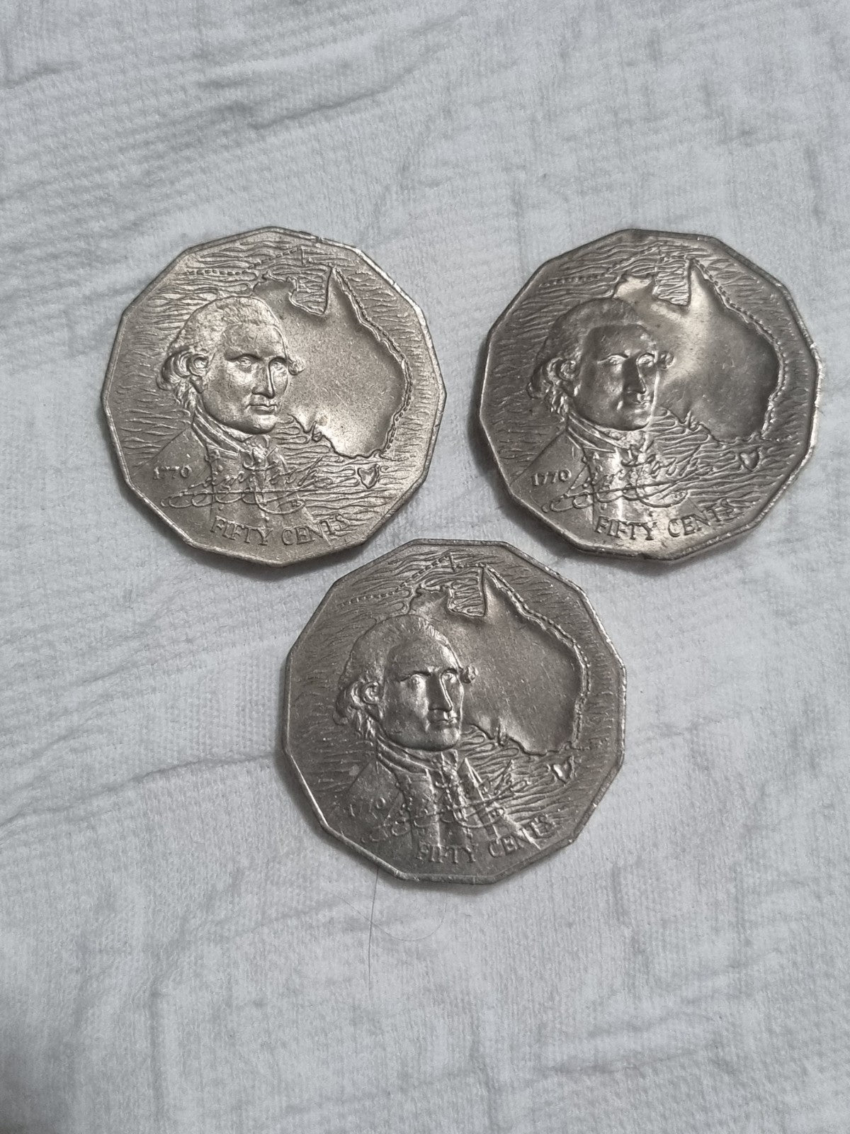 3 x 50 Cent Coin 1970 Captain James Cook Bicentenary 50c Circulated 