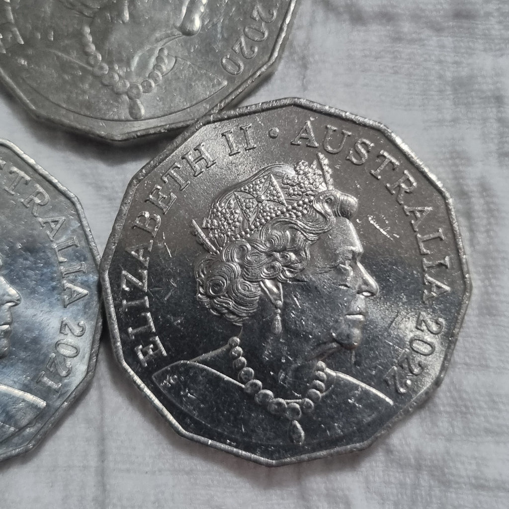 3 x 50 Cent Coins , 2020 , 2021 & 2022 -  Lightly Circulated in 2x2 Holders