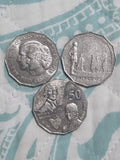 3 x 50 Cent Shiny Commemorative Coins - Lightly Circulated - 1981 , 1998 , 2005