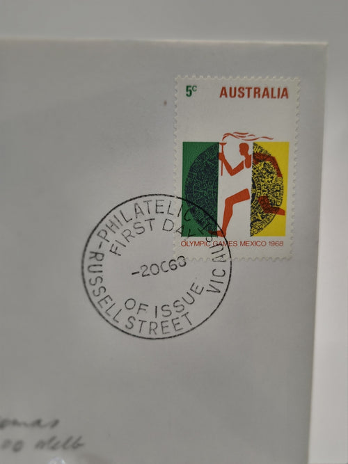 1968 Mexico Olympics First Day Cover FDC Russell Street FDI Postmark