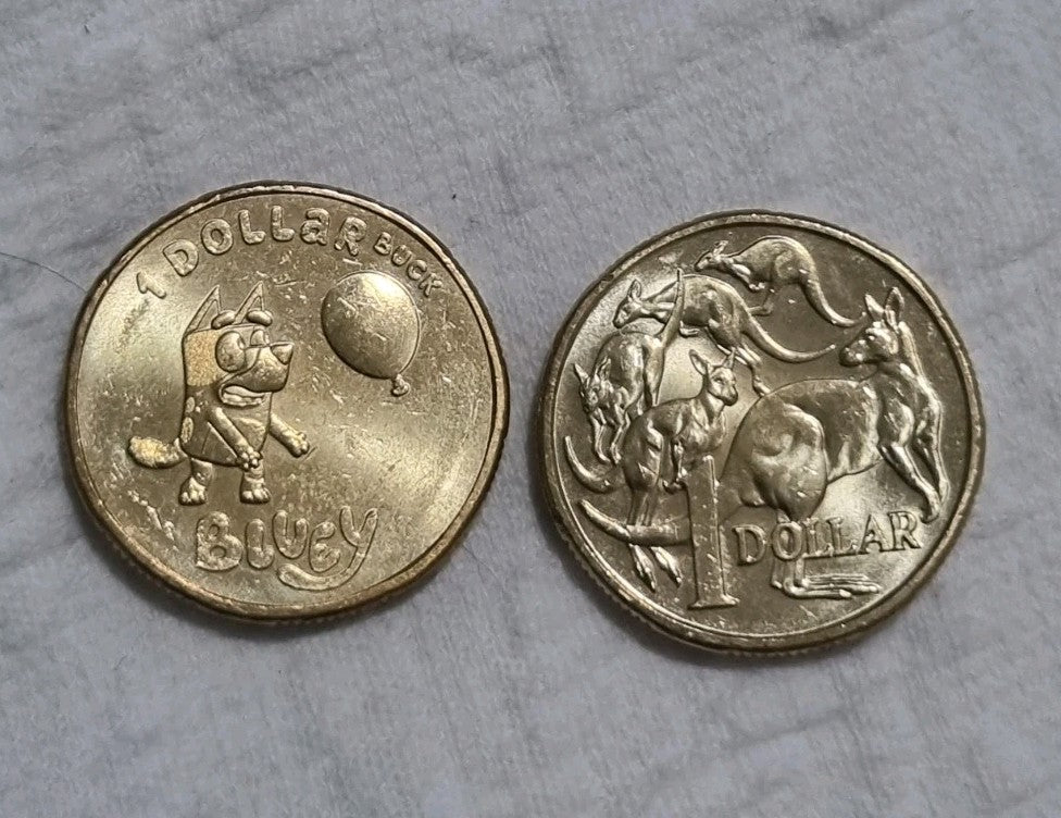 2 x 2024 UNC $1 Dollar UNCIRCULATED coins - Bluey & Roos