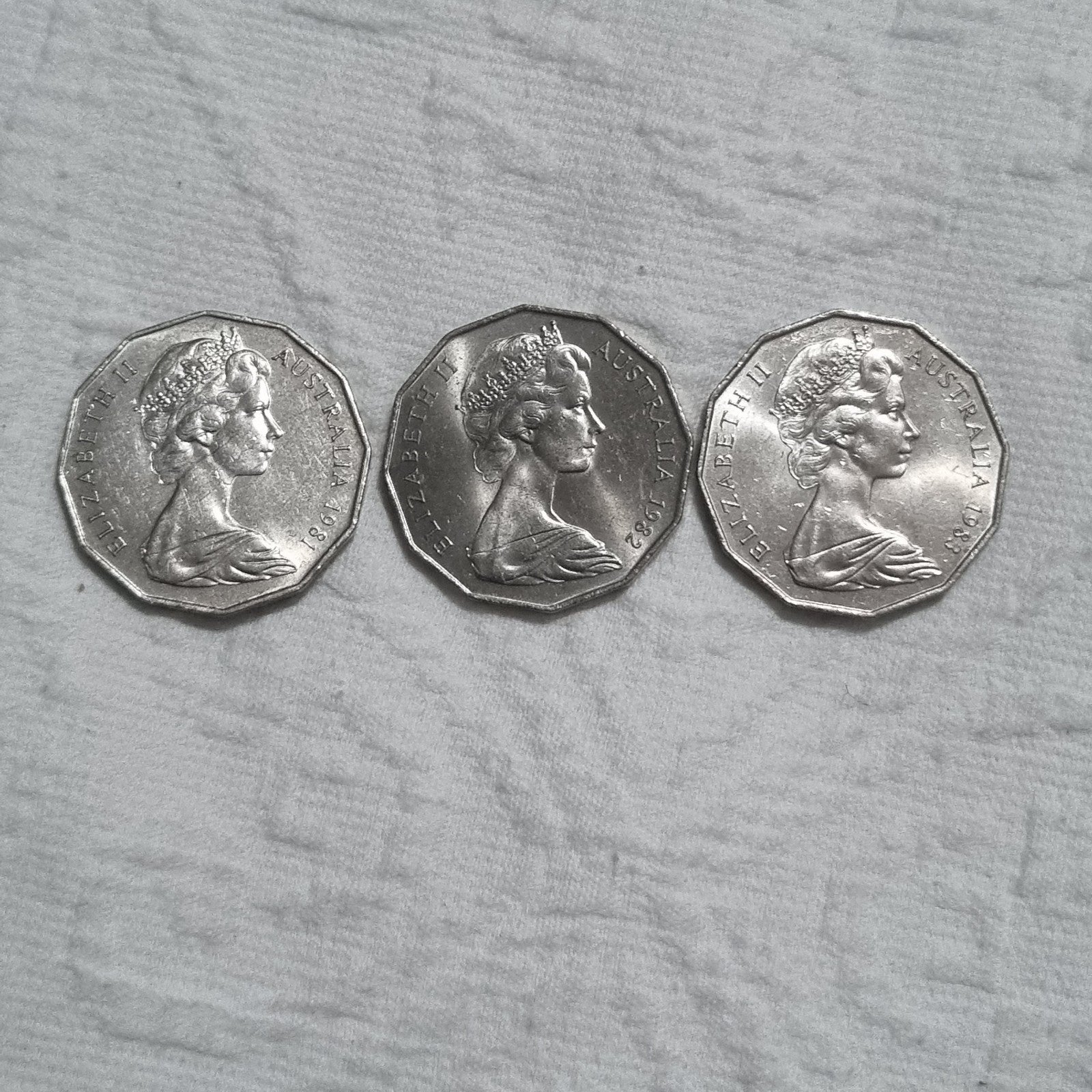 3 x 50 Cent Coins - 1981 , 1982 , 1983 - Very Shiny 