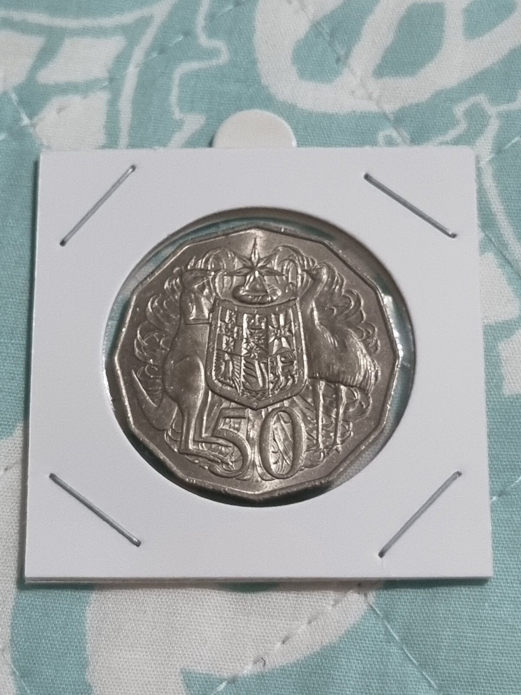 1980 - 50 Cent Coin - Coat of Arms & Queen Elizabeth II -  Uncirculated In a 2x2
