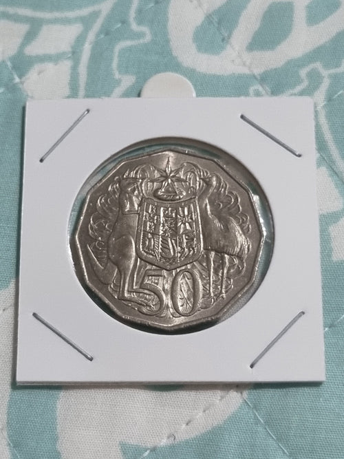1980 - 50 Cent Coin - Coat of Arms & Queen Elizabeth II -  Uncirculated In a 2x2