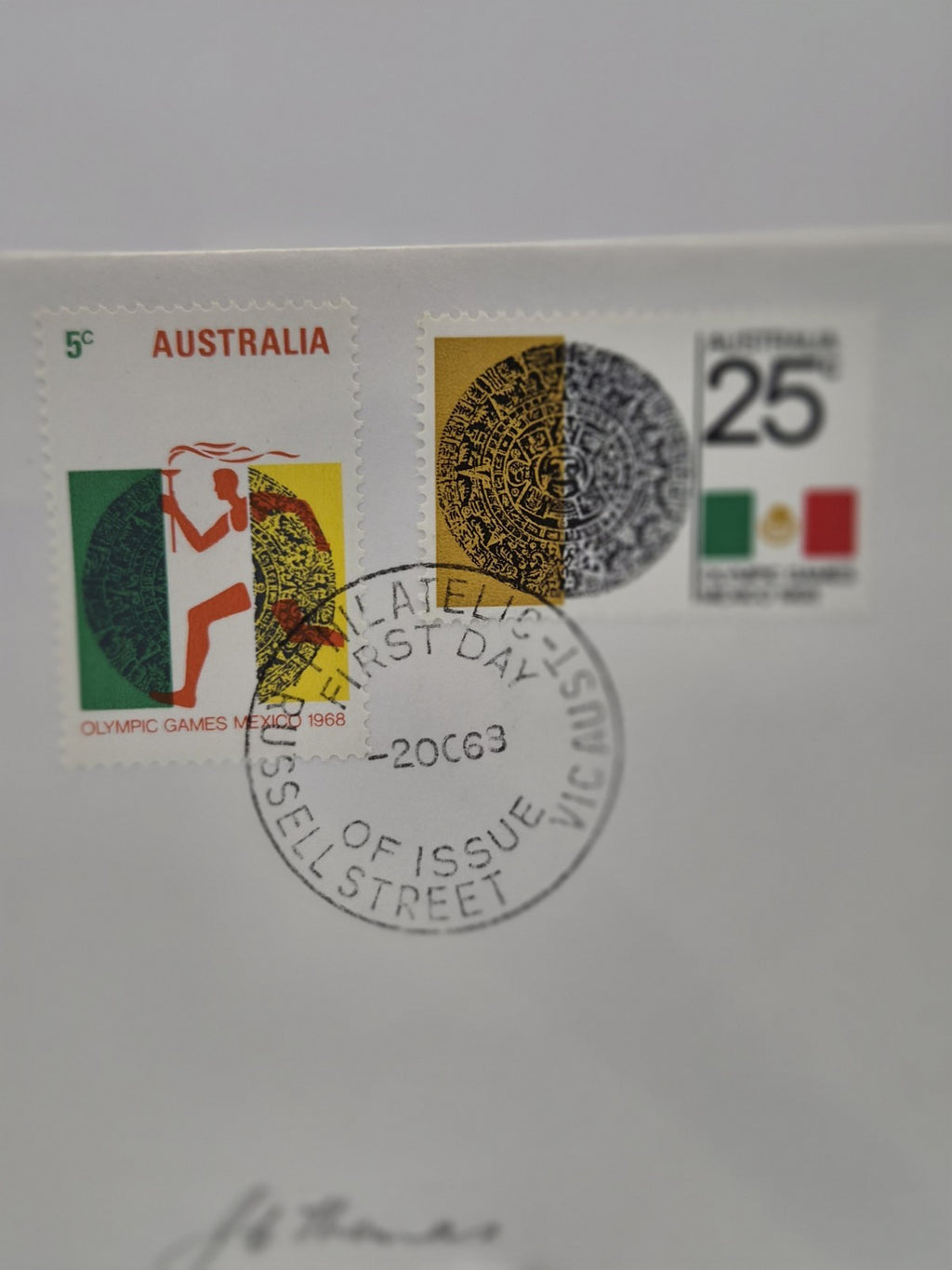1968 Mexico Olympics First Day Cover FDC Russell Street FDI Postmark