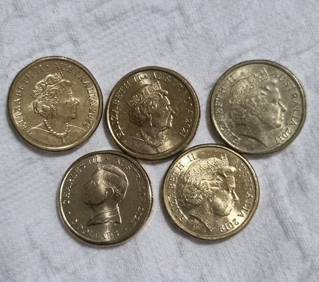5 x Different Two Dollar Coloured Coins