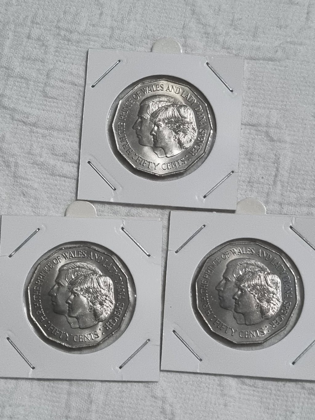 3 x 1981 UNC Fifty Cent 50c Coin Princess Diana and Prince Charles In 2x2 Holder