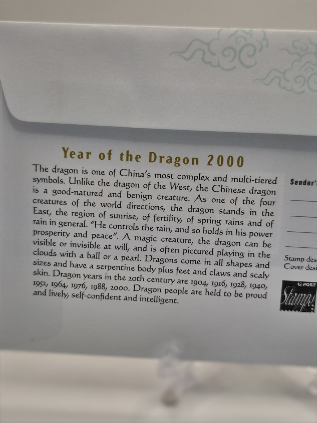 2000 Christmas Island FDC - Year of The Dragon - First Day Cover