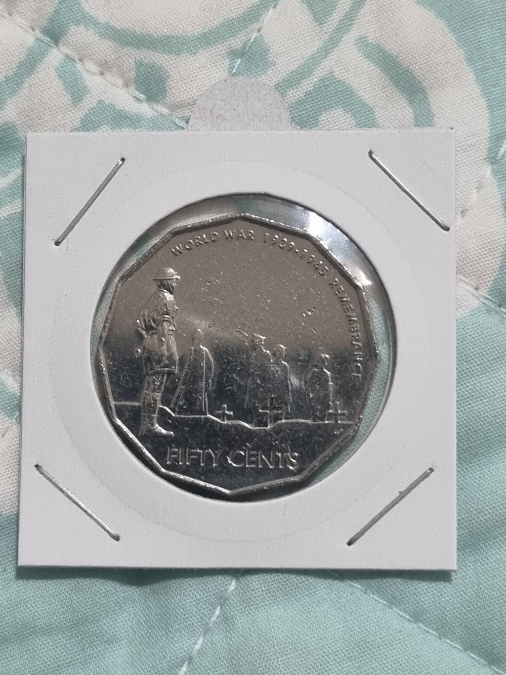 2005 World War II Remembrance 50 Cent Coin aUNC - In Lighthouse 2x2 