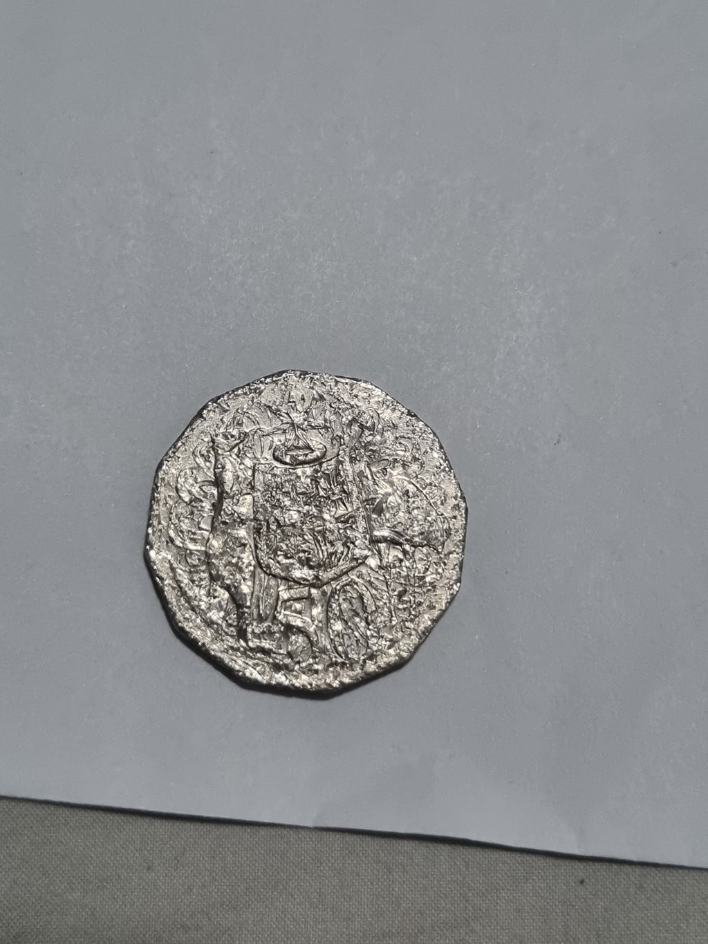 Mangled 50 Cent Coin - Coat of Arms - Heavily Circulated 