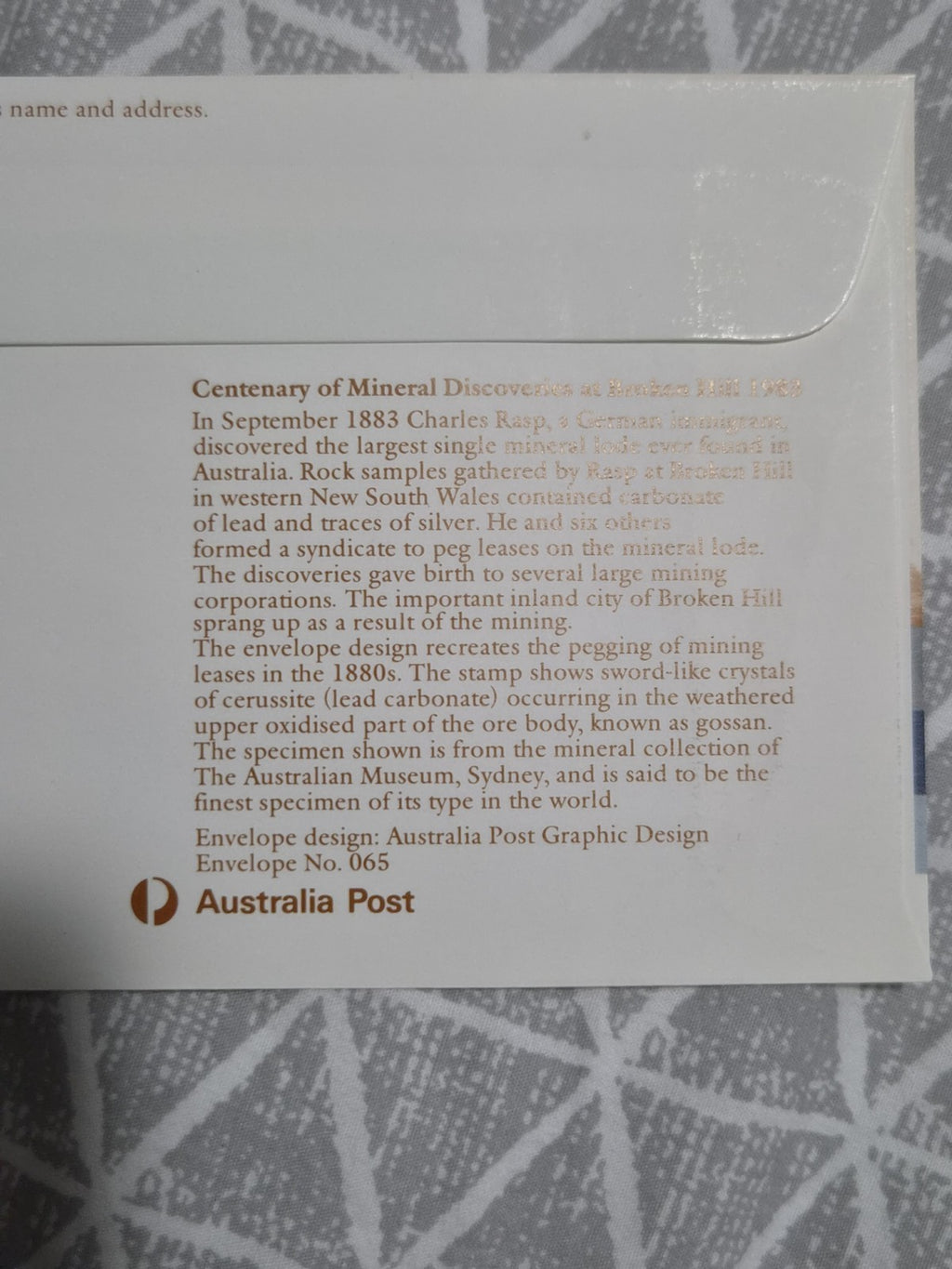 1983 27c 'Centenary of Mineral Discoveries at Broken Hill' Pre-Paid Envelope