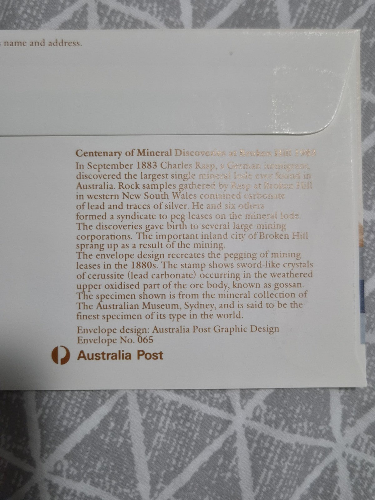 1983 27c 'Centenary of Mineral Discoveries at Broken Hill' Pre-Paid Envelope