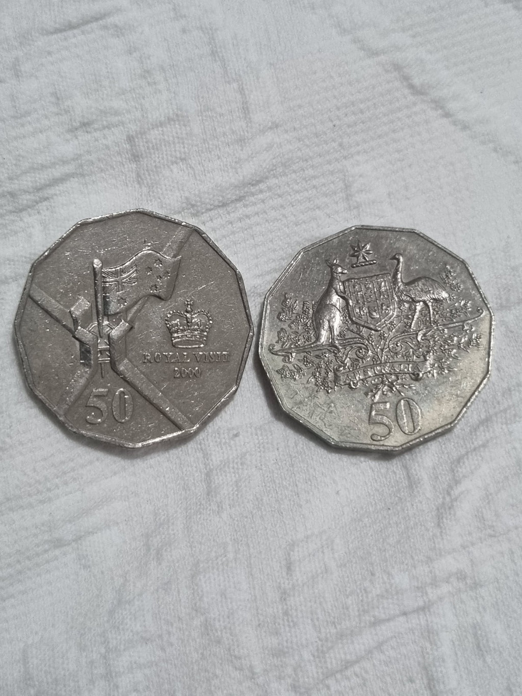2000 Royal Visit + 2001 Federation 50 Cent Coins - Circulated 