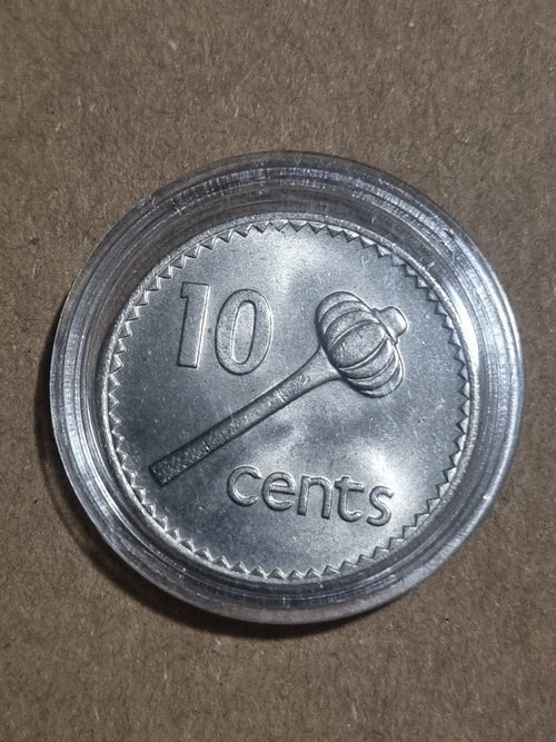 1976 Uncirculated 10 Cents Fiji Coin In Capsule 