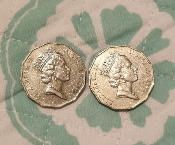 2 x 1995 50 Cent Coins In Circulated Condition